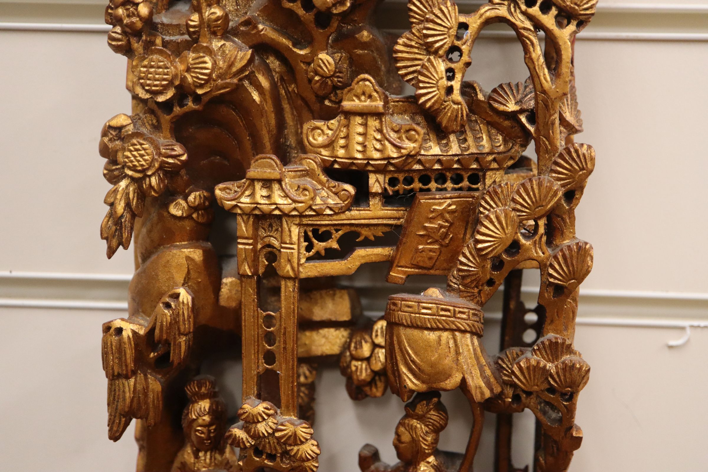 A 20th century Chinese carved giltwood temple carving H.62cm - Image 5 of 8