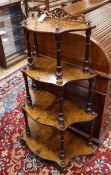 A Victorian inlaid burr walnut four-tier whatnot of serpentine form H.116cm