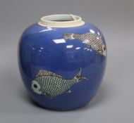 A Chinese powder blue and ground fish jar, 19th century