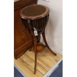 An Edwardian inlaid mahogany jardiniere stand with liner H.84cm