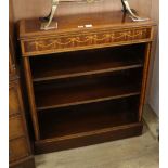 An Edwardian style inlaid mahogany open fronted bookcase W.84cm
