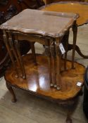 A George I style burr walnut shaped topped coffee table and a nest of three walnut tea tables Coffee