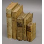 Ex-Libris Ratcliffe College - five small vellum-covered volumes in Latin, 16th and 17th century,