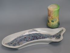 A Royal Doulton 'The Old Wife' vase, D5966 and a studio pottery fish dish dish length 44cm