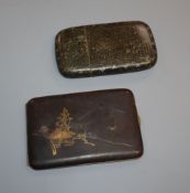 A Japanese gold and silver damascened iron cigarette case and a Middle Eastern enamel and metal