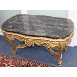 A giltwood marble top Continental low table W.104cm
