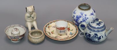 A quantity of Oriental wares including blue and white, crackle glaze, etc.
