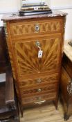 A Louis XVI design marble top secretaire a abbatant W.54cm