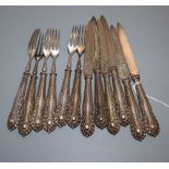 Six pairs of Edwardian silver dessert eaters, John Sanderson, Sheffield, 1909.