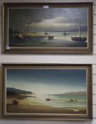 N Bradley Carter, pair of oils on canvas, Grey Dawn at Sandown, Isle of Wight, signed, 45 x 80cm