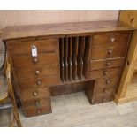 A stained pine desk superstructure W.96cm