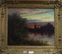 C Stanley (19th C.), oil on canvas, River landscape with church at sunset, signed and dated 1844, 41