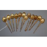 A set of twelve 1950's silver gilt coffee spoons (one a.f.).