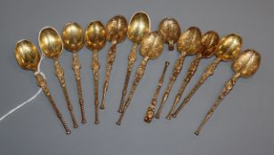 A set of twelve 1950's silver gilt coffee spoons (one a.f.).