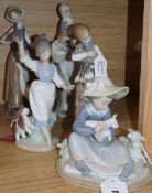 A LLadro figure of Lambkins, Girl with a cockerel, Wednesday's Child, Girl with a lamb and Girl with