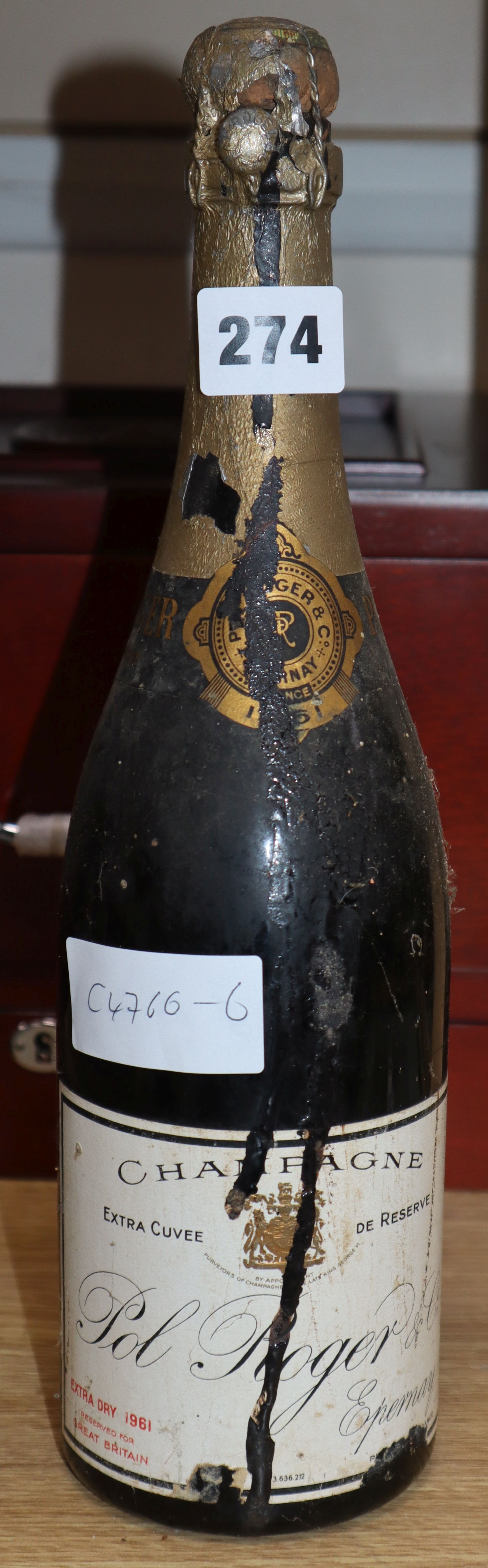 A bottle Pol Roger 1961 champagne