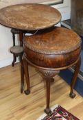 An Edwardian circular occasional table and a Georgian style walnut work table larger 60cm diameter