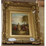 After George Morland, oil on canvas, Gypsy encampment, bears signature, 19 x 15cm