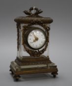 A late 19th century French glass and ormolu mounted mantel timepiece height 18cm