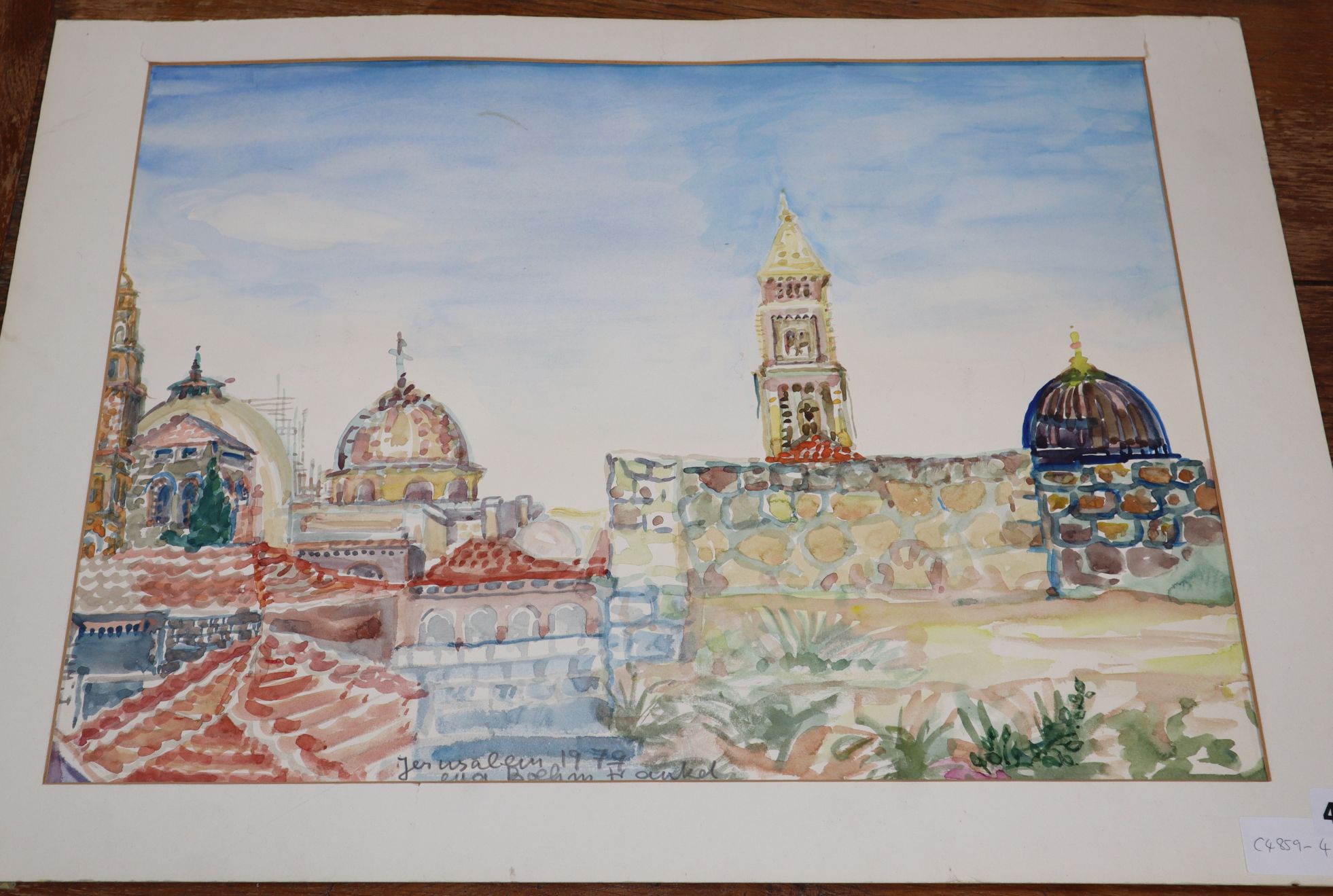 Eva Boehm-Frankel (1918-1998), watercolour, 'Jerusalem', signed in pencil and dated 1979, 40.5 x - Image 2 of 2