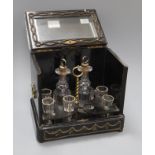 A 19th century French liqueur casket, fitted decanters and glasses (one a.f.) height 24cm