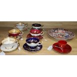 Six Aynsley cups and saucers, an ironstone dish and Doulton flame cup and saucer