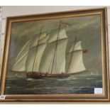 English School c.1900, oil on canvas, Schooner at sea, 44 x 54cm