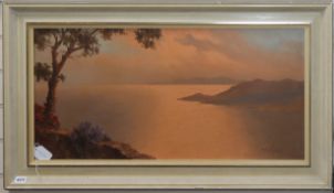 Mario Rossi (1958-), oil on canvas, Sunset off the Italian Coast, signed, 38 x 78cm signed, 15 x