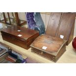 A Victorian oak stationery box, a brass bound hardwood box and a Victorian brass bound walnut
