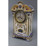 A Gien faience mantel clock, c.1900 height 39cm