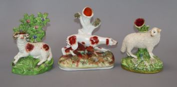 Three 19th century Walton-type Staffordshire groups tallest 14cm