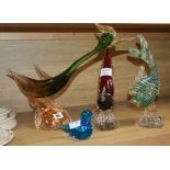 Two Murano coloured glass birds and a fish tallest 32cm (4)