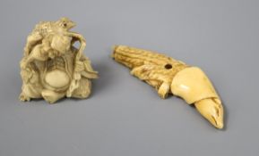 An 18th/19th century ivory netsuke and a staghorn Gamma Sennin netsuke