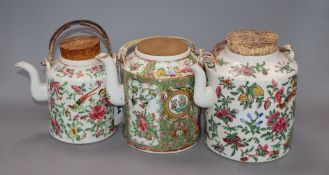 Three Cantonese porcelain teapots