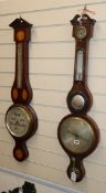 Two Victorian / Edwardian mahogany wheel barometers approx. H.100cm