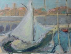 Continental School, oil on canvas, Mediterranean harbour scene, 46 x 61cm, unframed