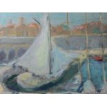 Continental School, oil on canvas, Mediterranean harbour scene, 46 x 61cm, unframed