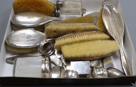Twelve assorted silver mounted dressing table items including brushes, mirrors etc. and other