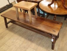 A mahogany bench with trestle end supports, together with a stool (2) bench L.158cm