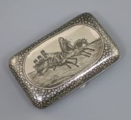 A late 19th century Russian 84 zolotnik silver and niello cigarette case by Gustav Klingert,