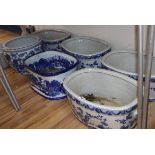 Five modern blue painted footbaths and three small bowls (8)