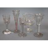 An 18th/19th century and later cordial glasses and later rummer