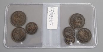 Great Britain, milled coinage, Victoria maundy set 1d to 4d, 1851 and a part maundy set 2d to 4d,