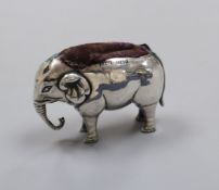 An Edwardian novelty silver pin cushion, modelled as an elephant, Sydney & Co, Birmingham, 1906,