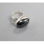 A George Jensen 925S and hematite set dress ring, design no. 123B, size F.