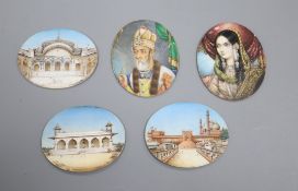 Five Indian miniatures on ivory