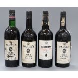 One bottle of Sandeman Port, 1963 and three bottles of Warres, 1963 (4)