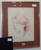 Roy Petley, sepia sketch, Portrait of a girl, signed and dated '84, 38 x 30cm