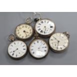 Three assorted silver pocket watches including Josh. Ainsworth, Blackburn and two other pocket