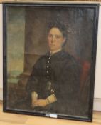 Victorian School, oil on canvas, Portrait of a lady in mourning, 75 x 62cm